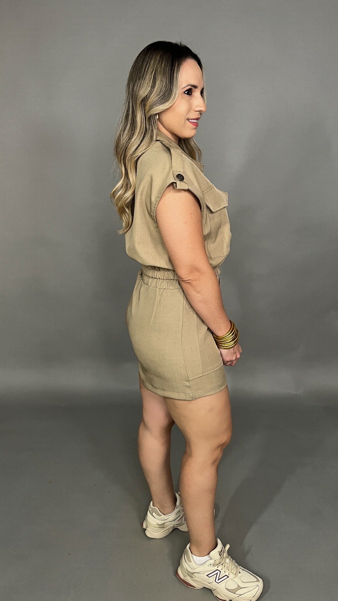 Zip Detail Short Set (Khaki)