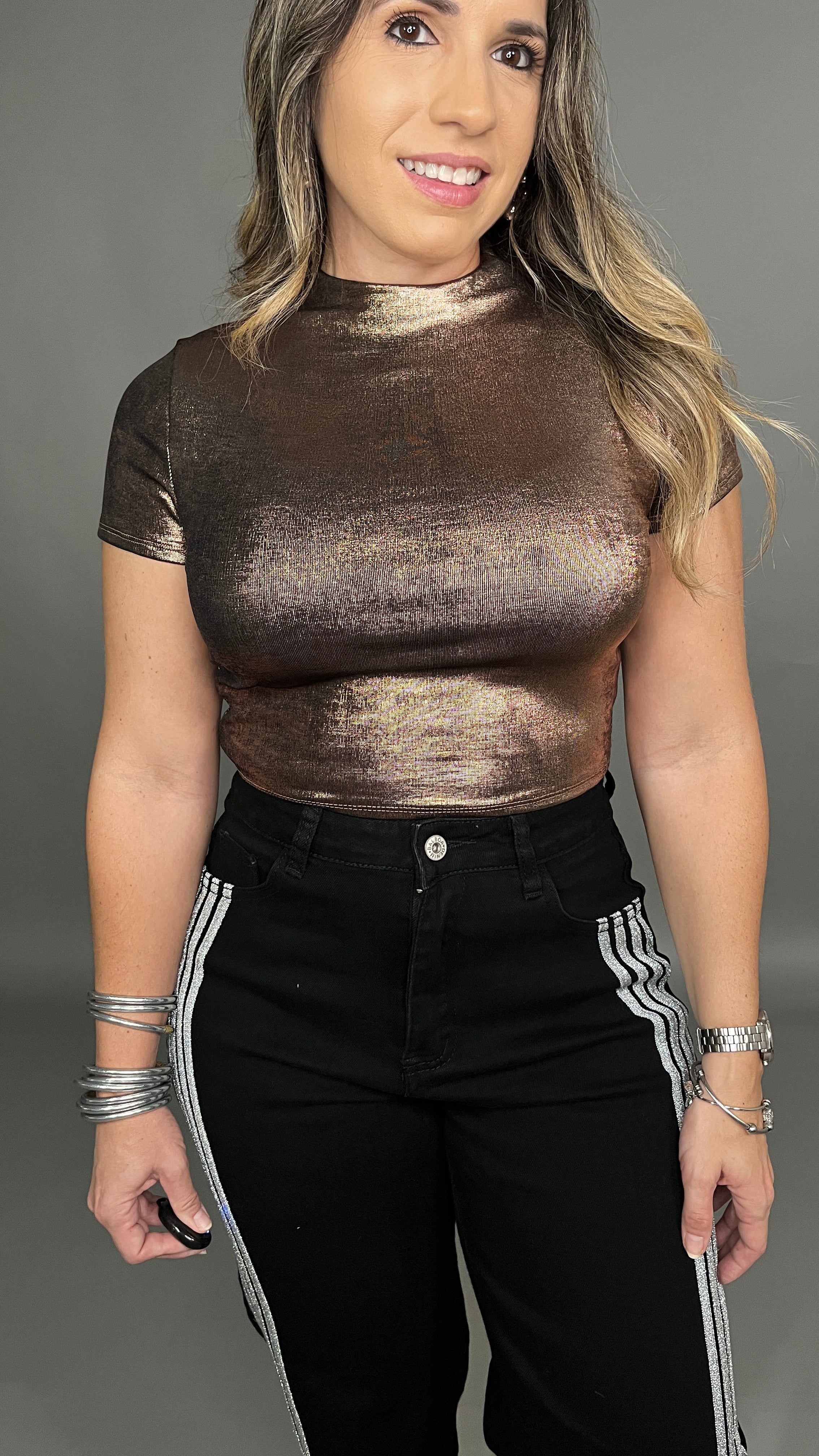 METALLIC BRONZE CROP TOP main image 0