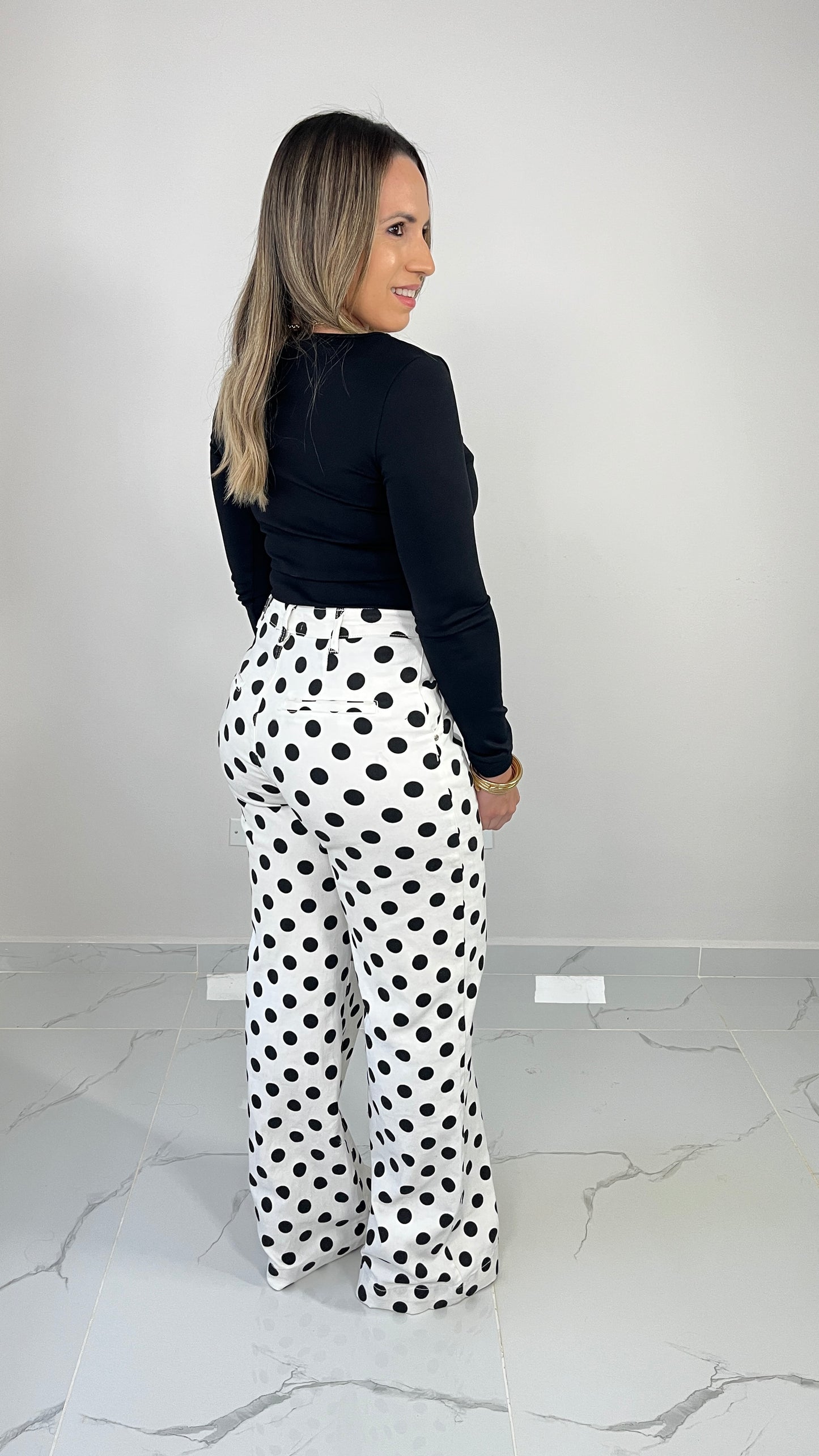 White Denim Polka Dot
