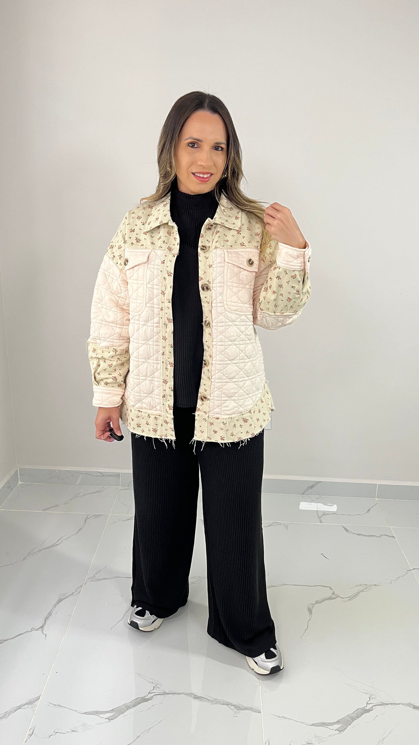 Denim Contrast Flower Jacket