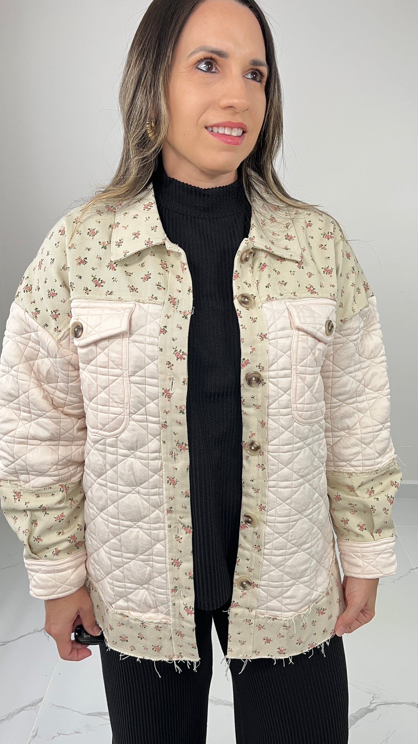 Denim Contrast Flower Jacket