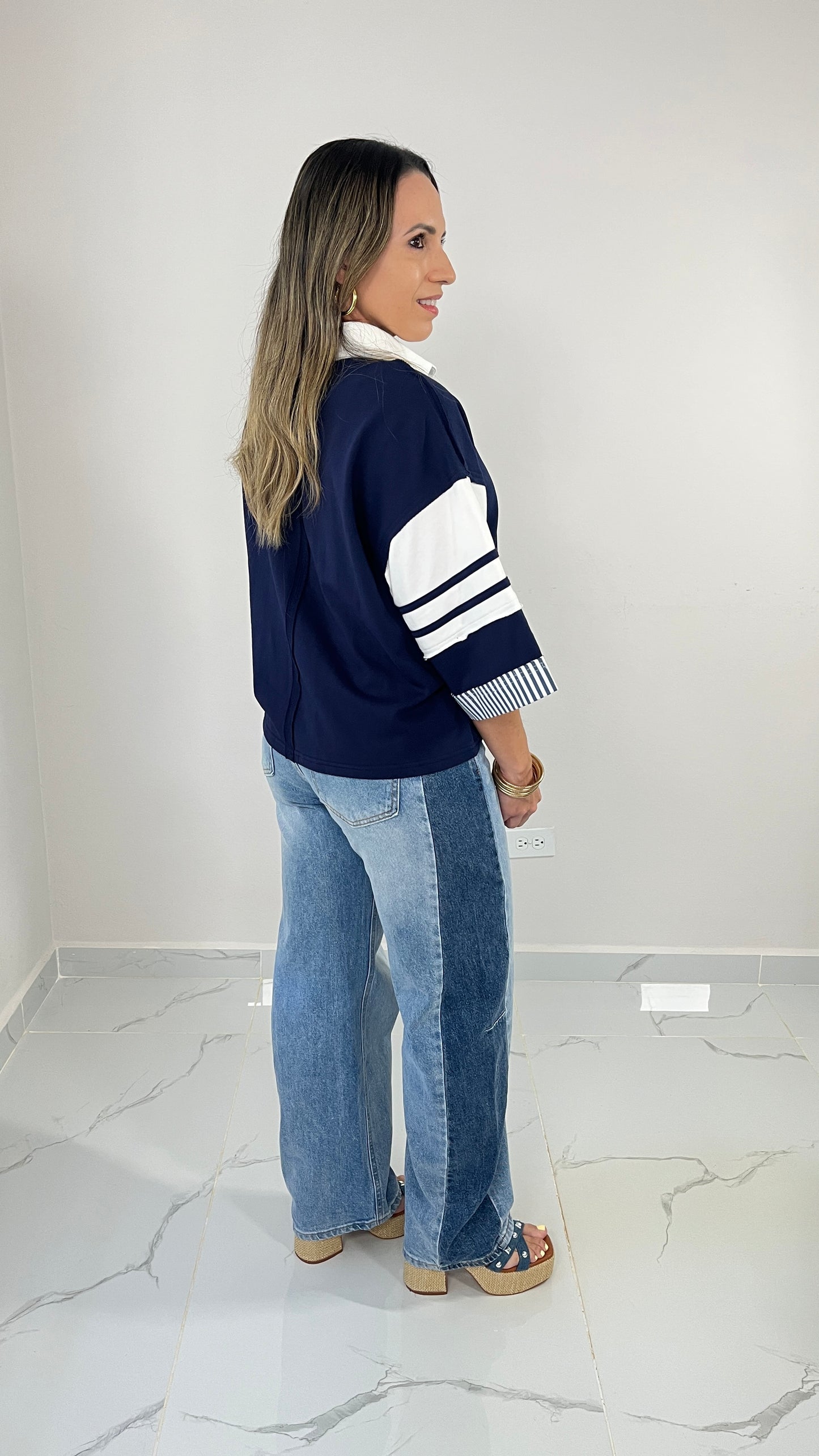 Two Tone Denim Pant with Belt