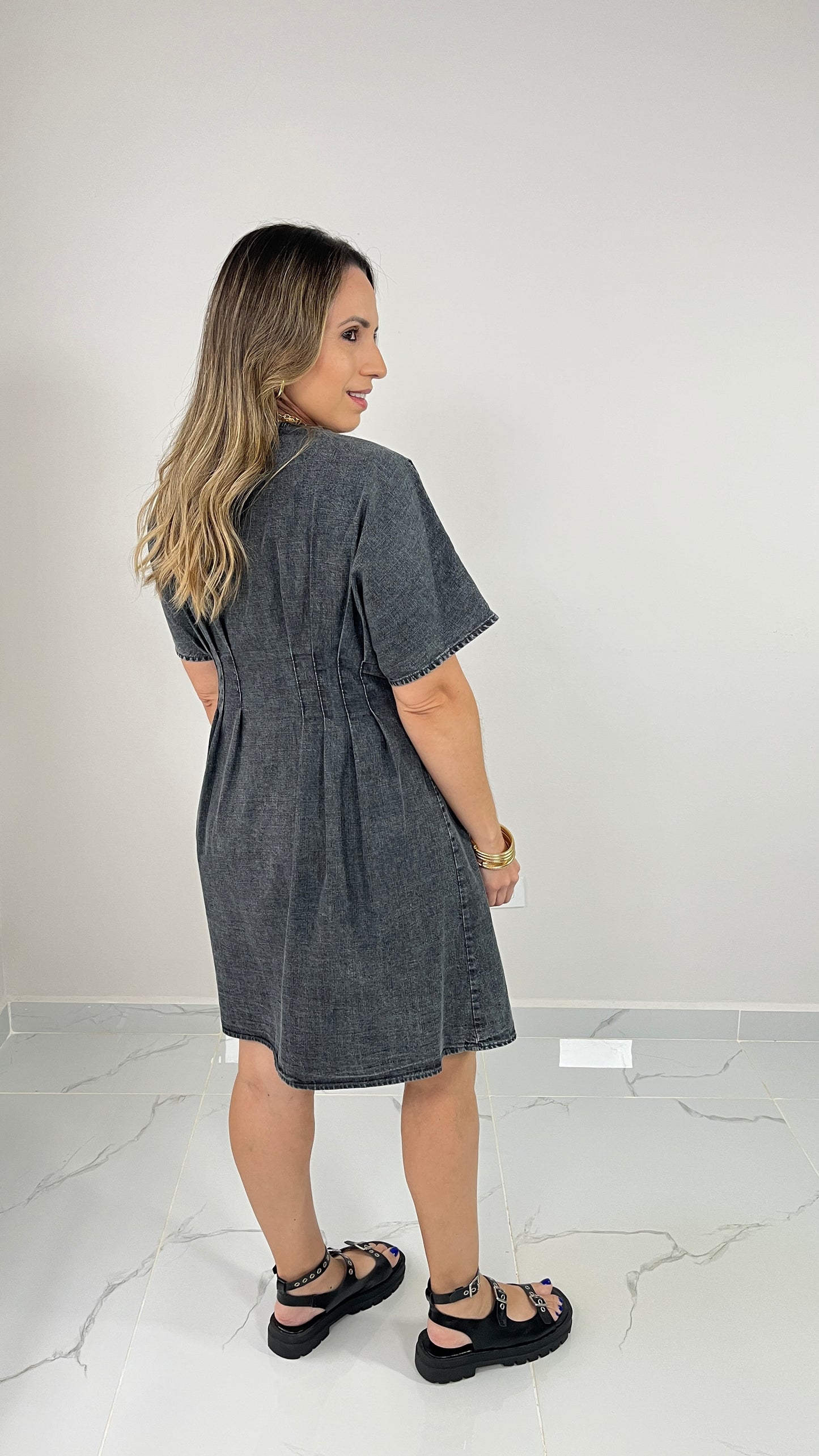 Washed Chambray Black Dress