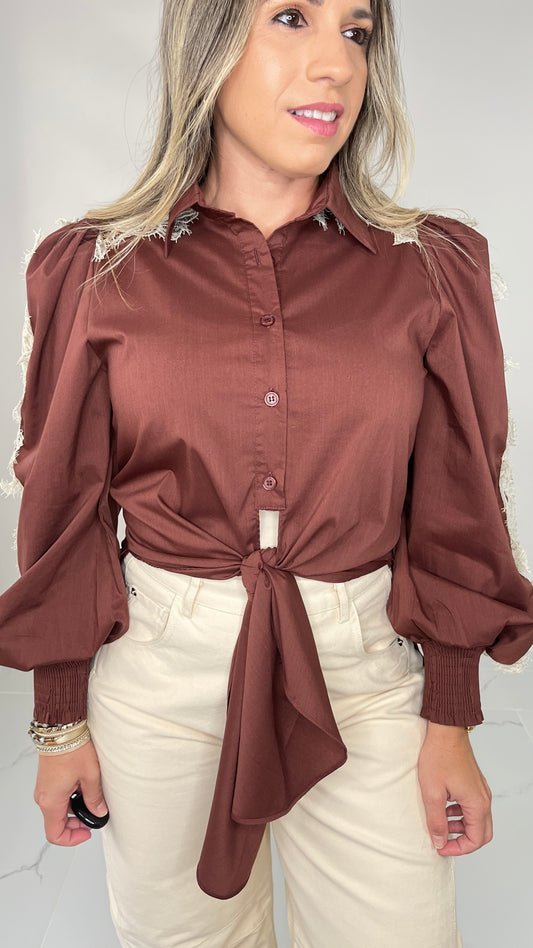 Detail Lace Button Top