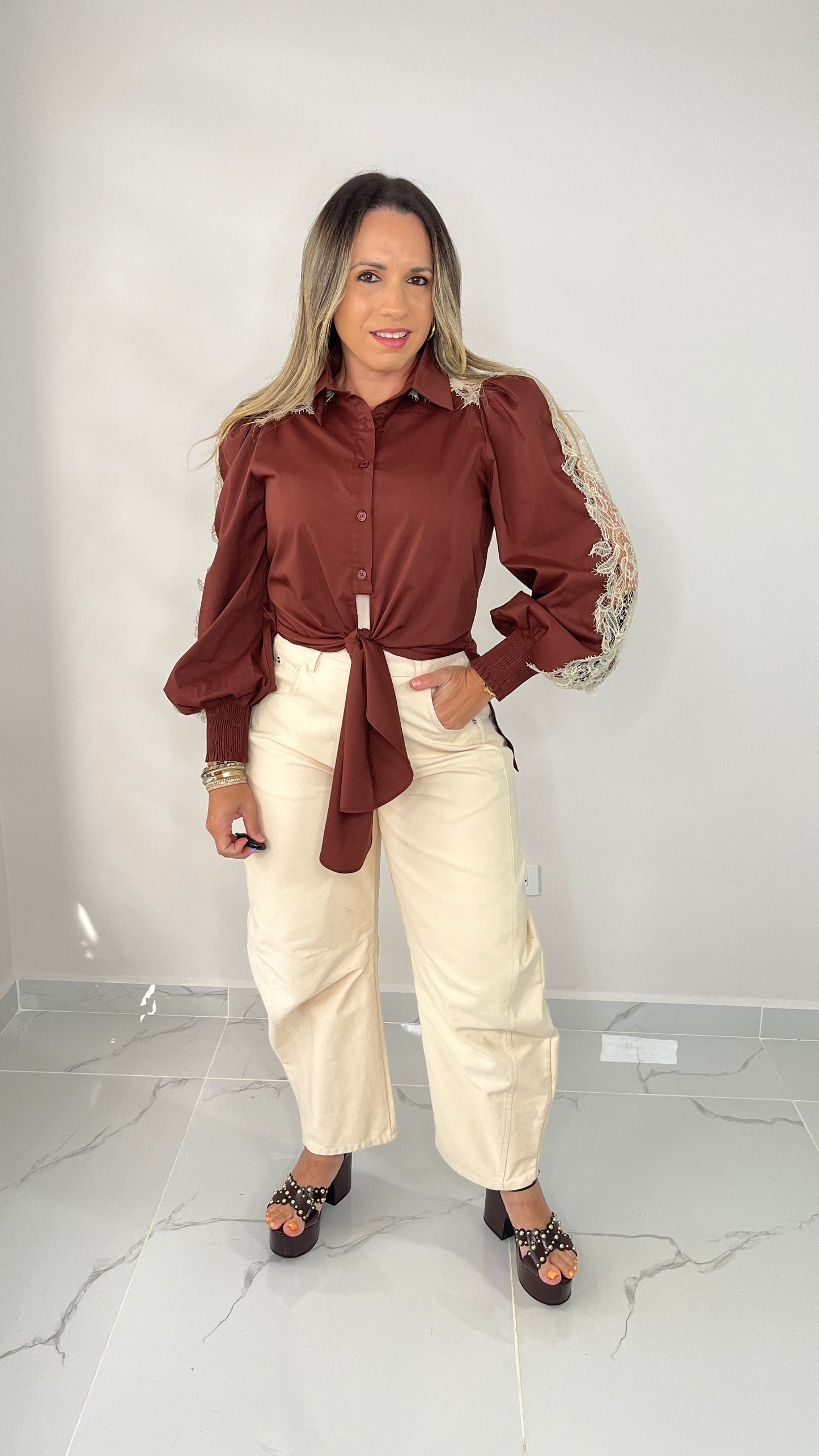 Detail Lace Button Top