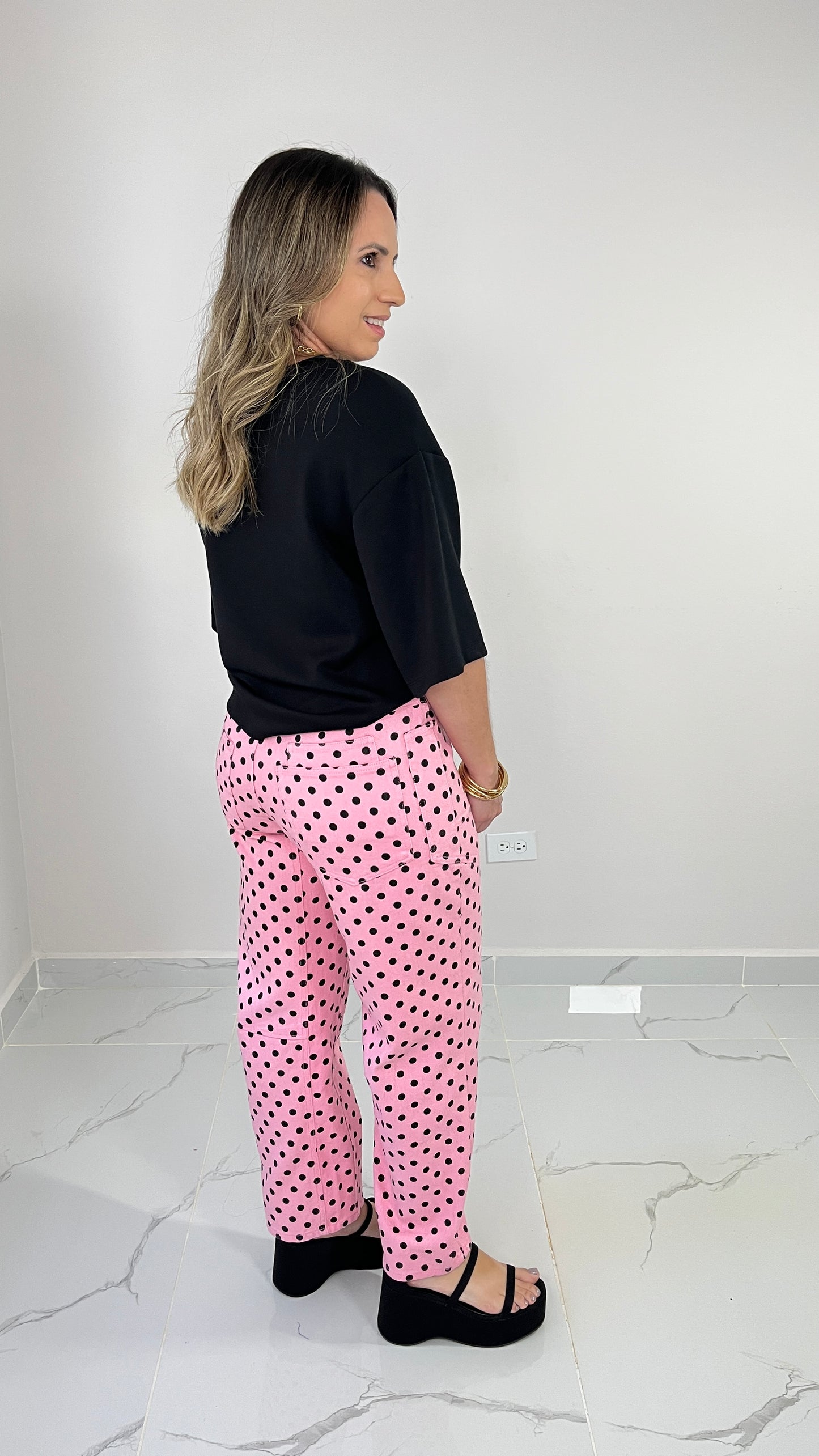 Polka Dots Pink Denim Pant