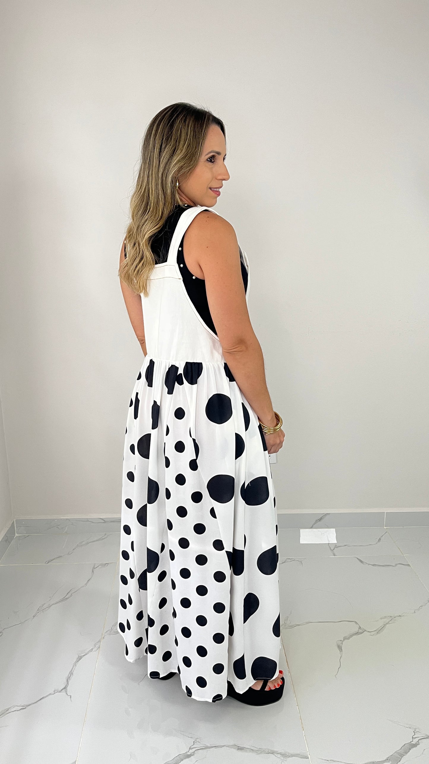 Contrast Denim Overall Dress ( white)