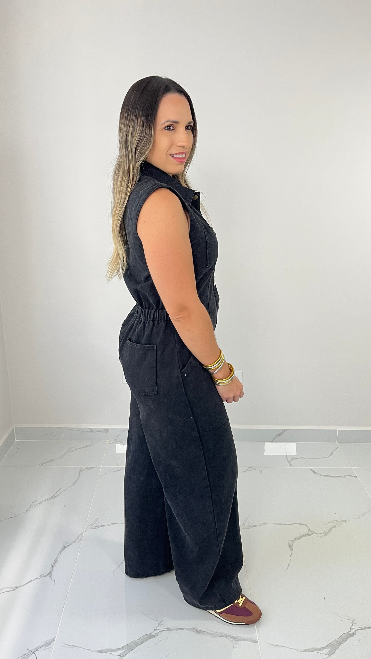 Denim Black Button Jumpsuit