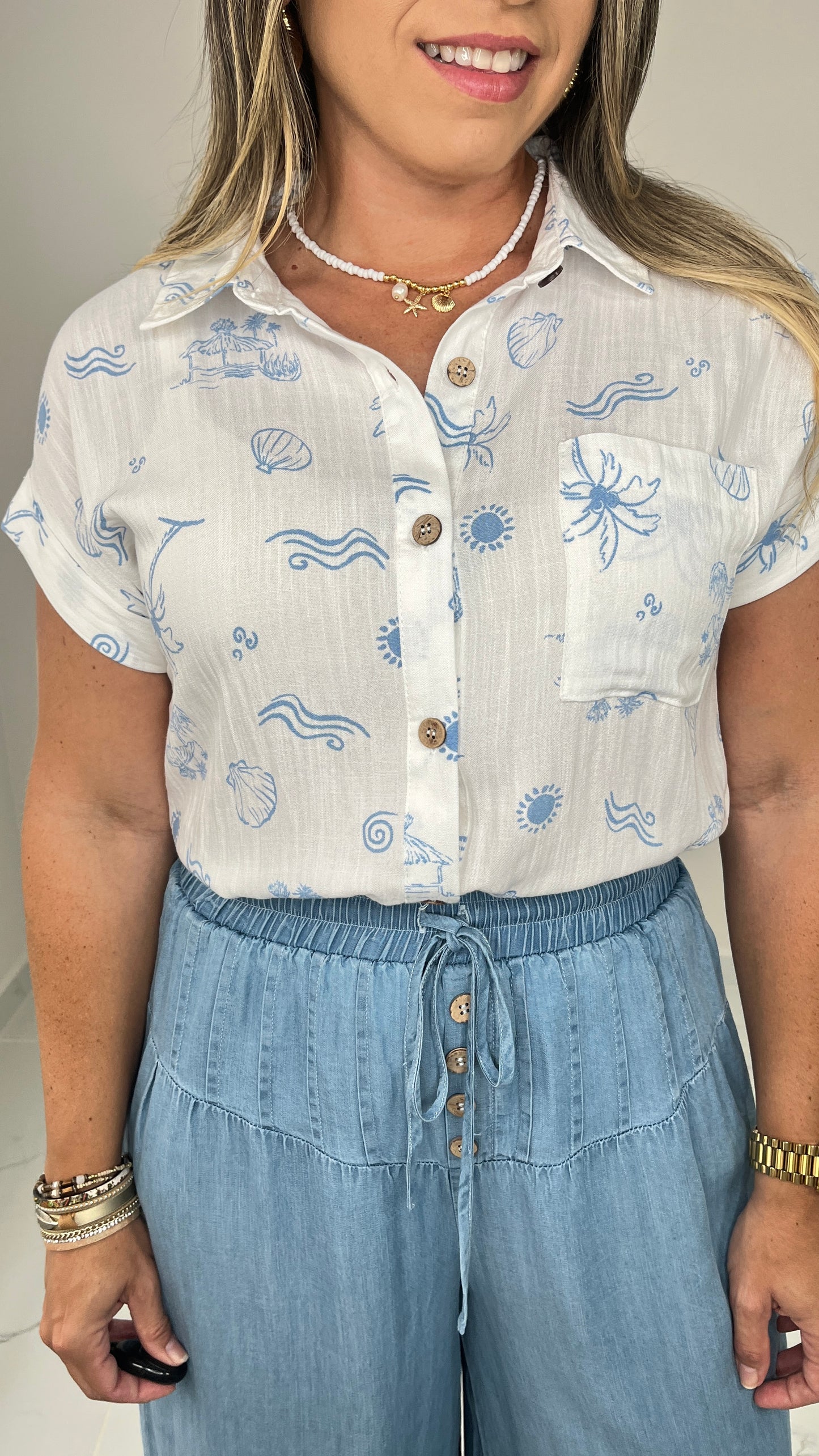 Tropical Button Blue Shirt