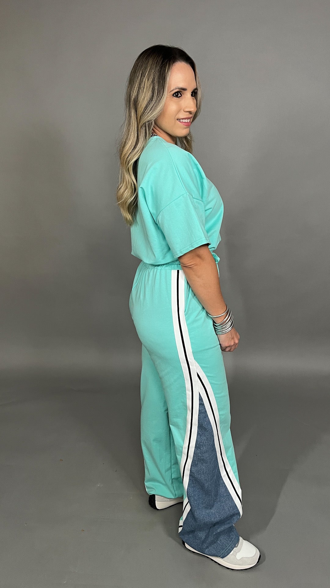 Aqua Contrast Denim Set