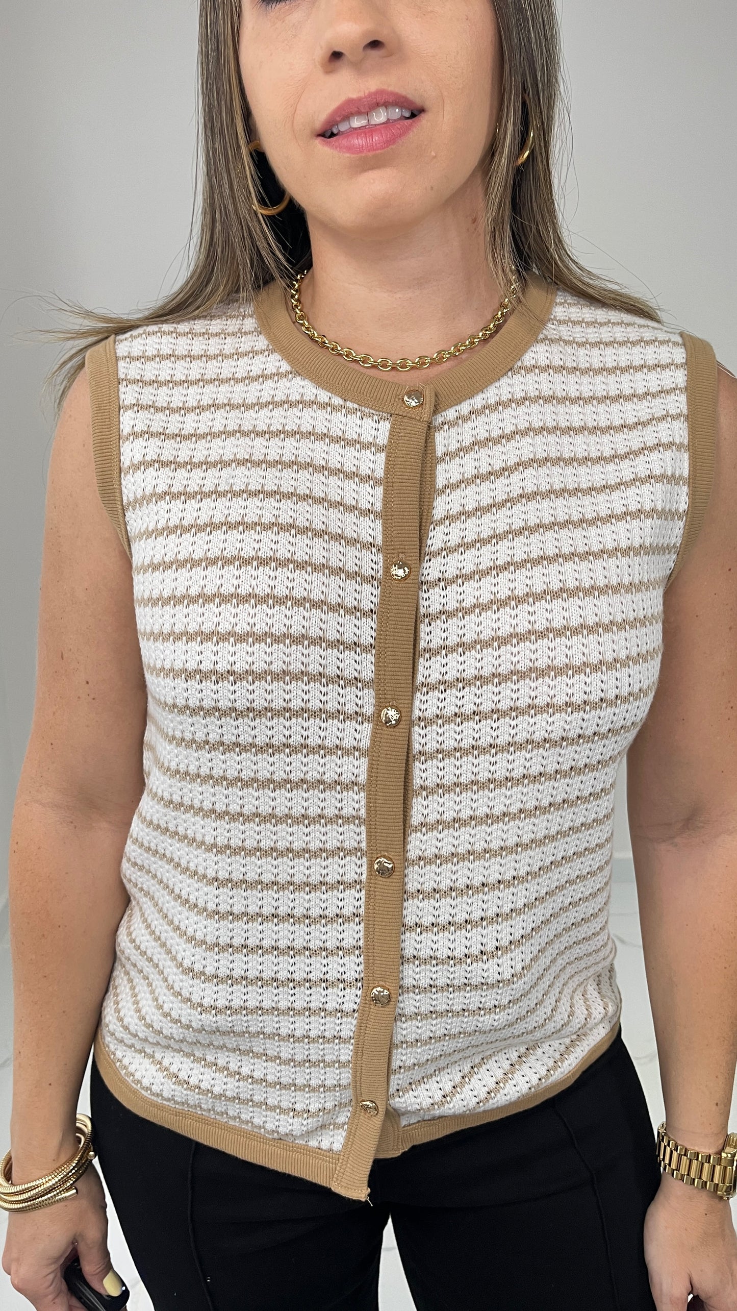 Knit Camel Button Top