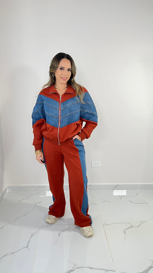 Contrast Denim Set (rust)