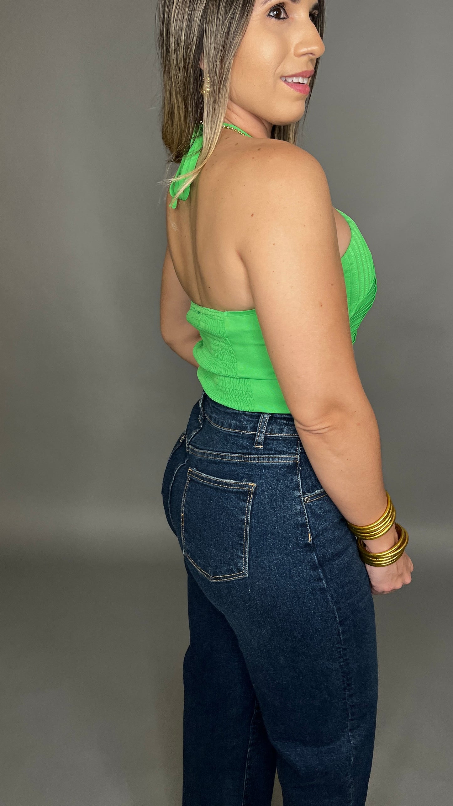 Green Halter Crop Top