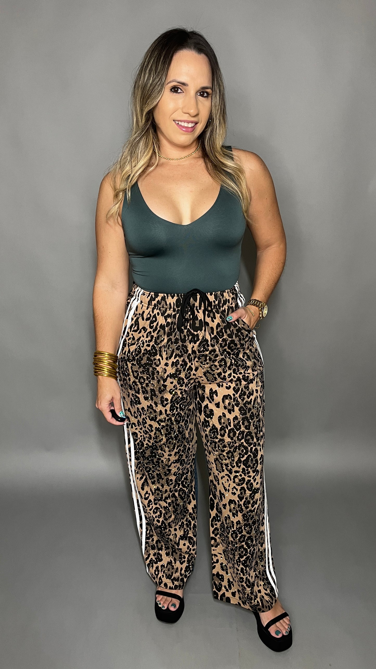 Leopard Rhinestone Denim Pant