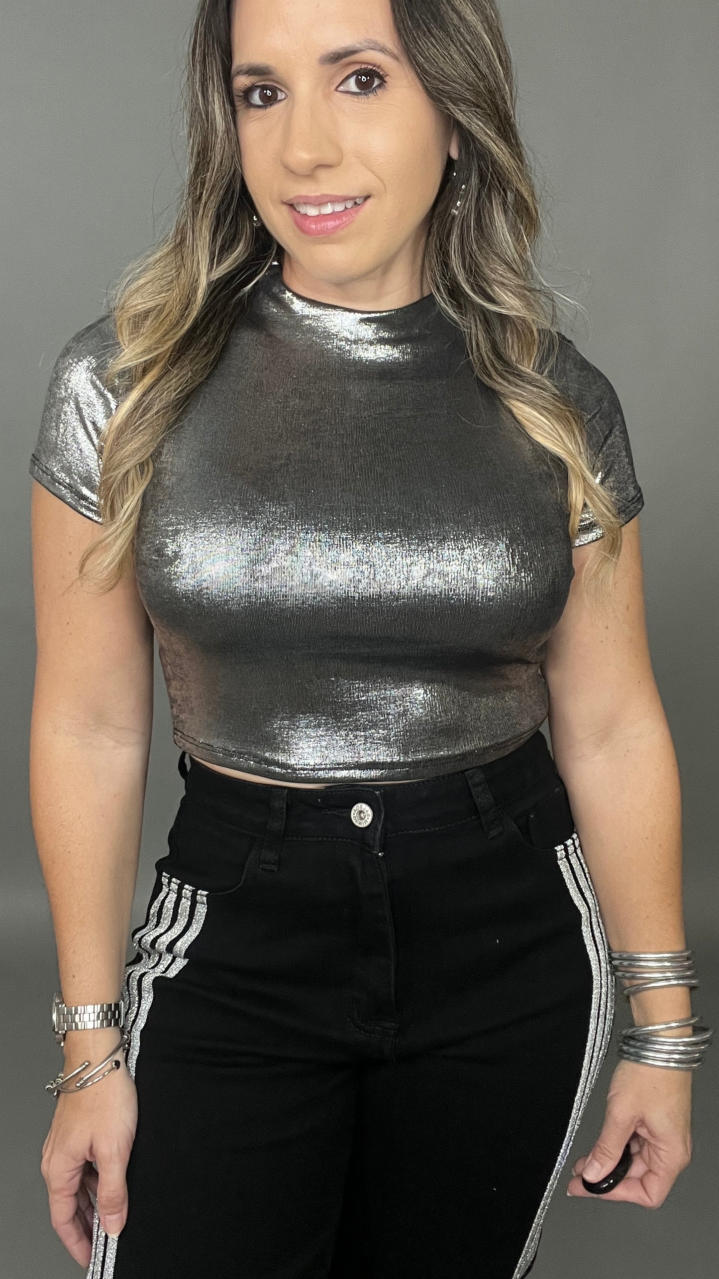 Metallic Silver Crop Top