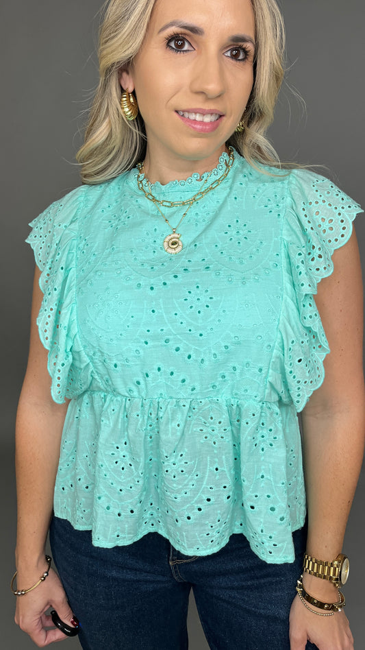 Aqua Ruffle Top