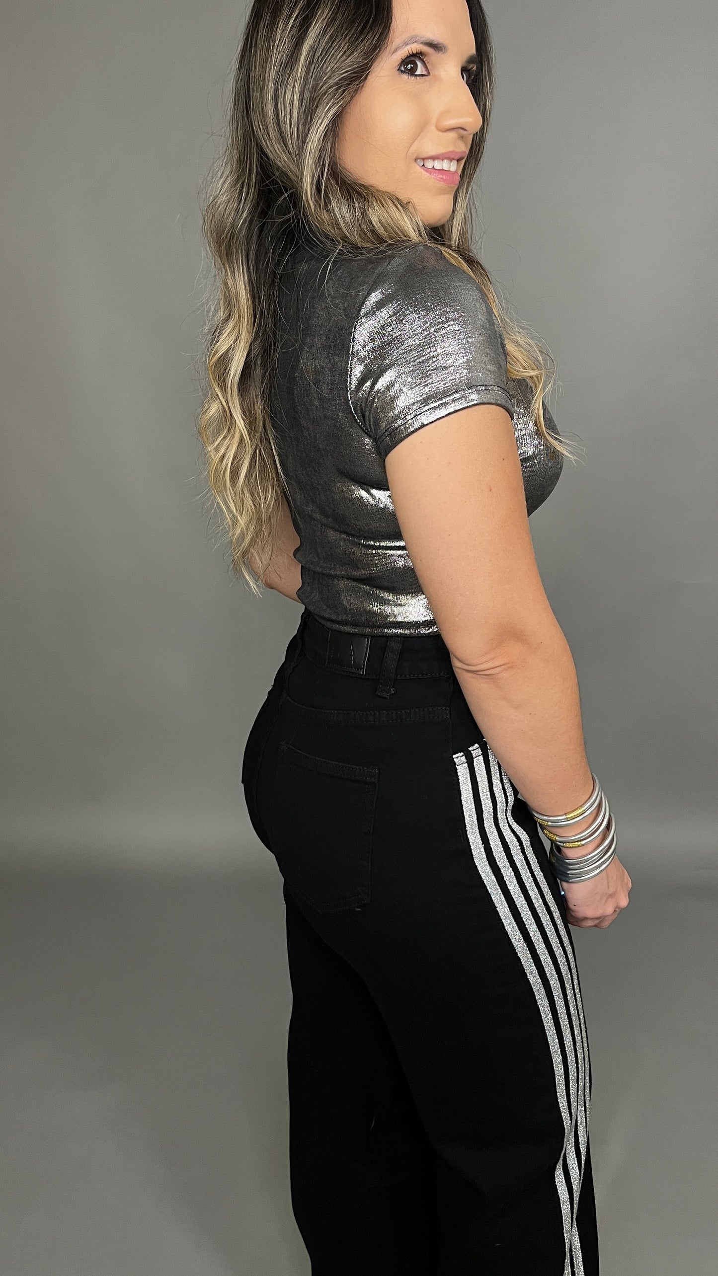 Metallic Silver Crop Top