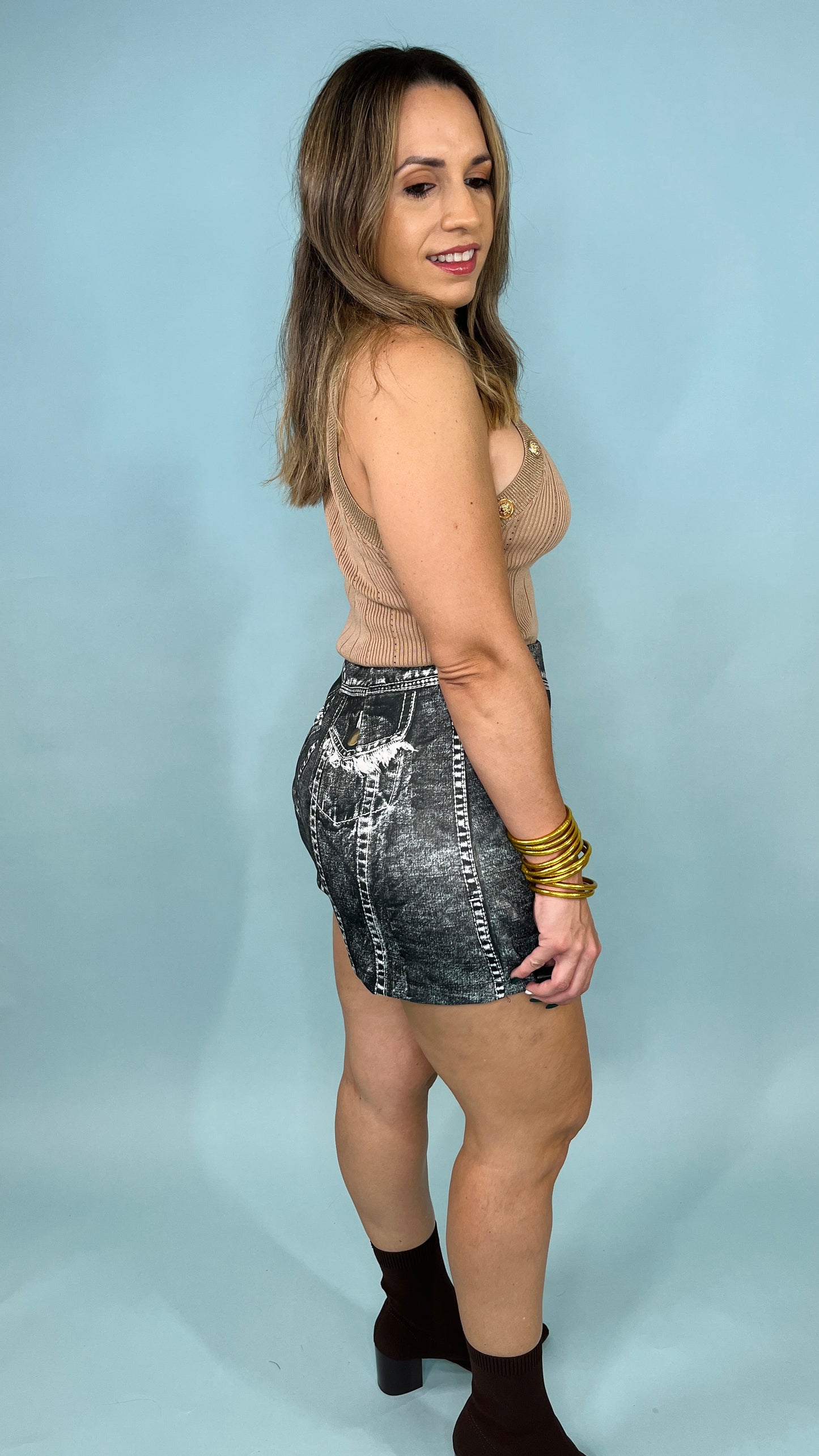 Black Denim Print Skort ( falda pantalón)