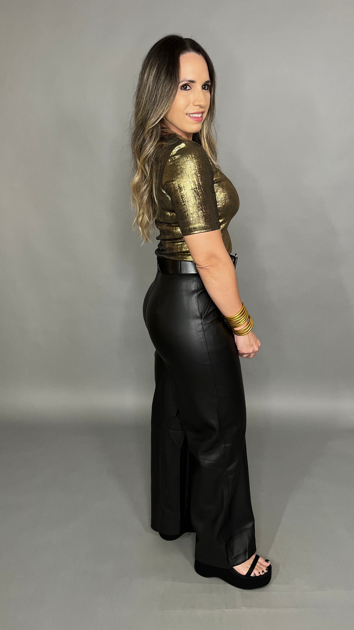 Black Leather Pant with Belt