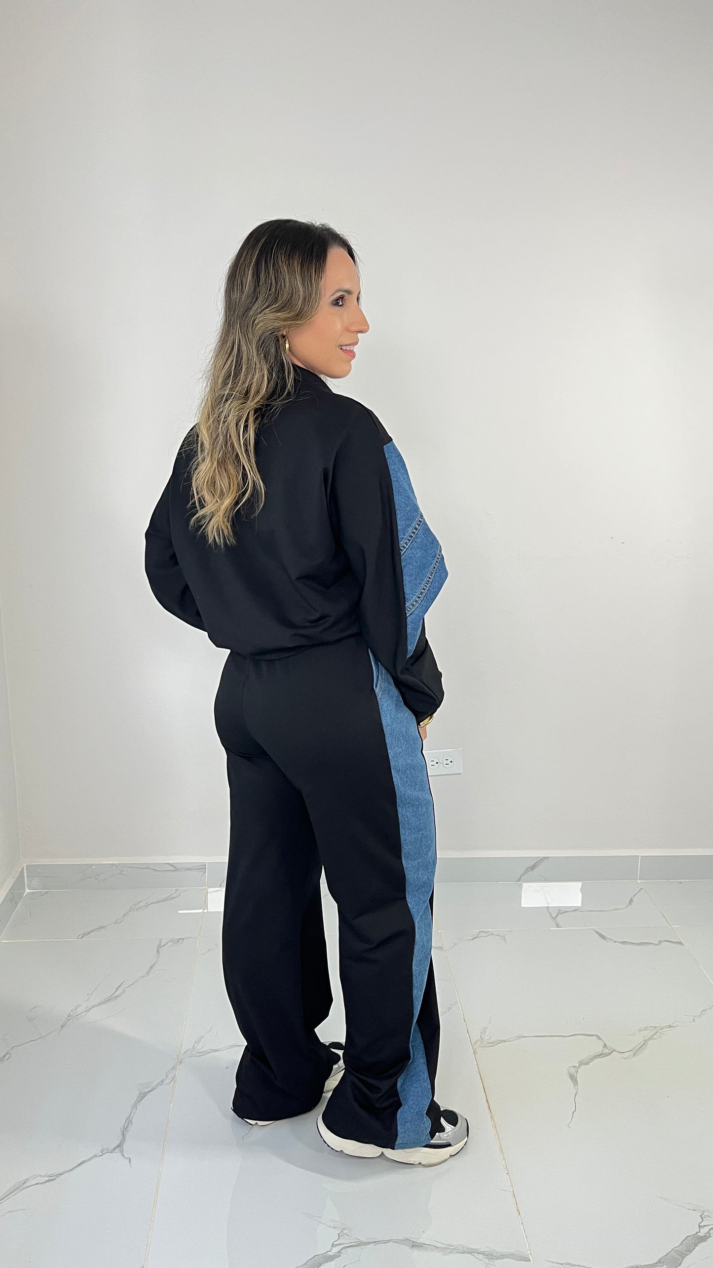 Contrast Denim Set ( black)