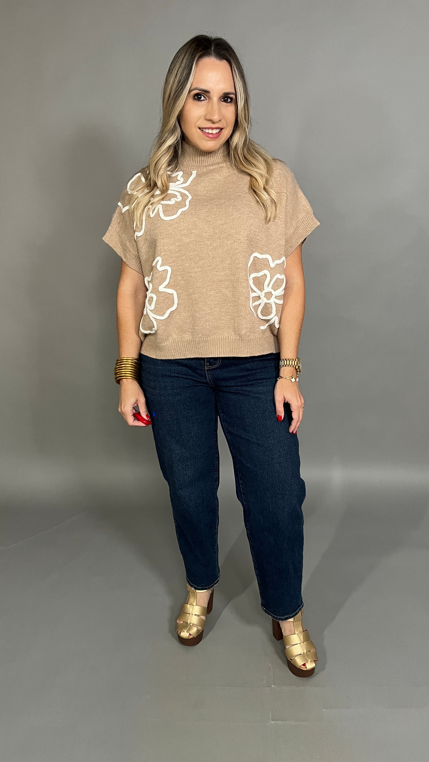 Beige Flower Oversize Sweater