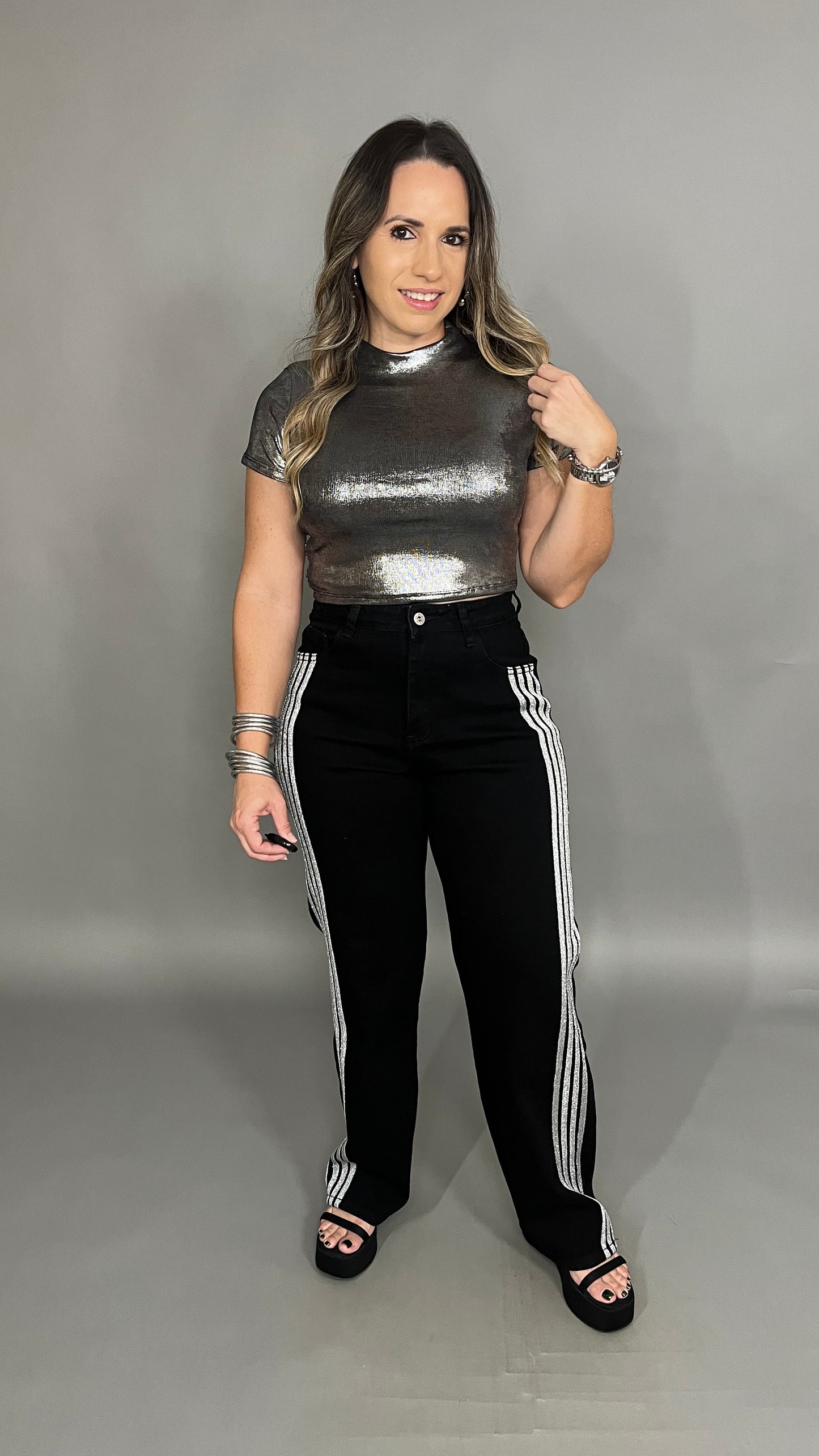 Metallic Silver Crop Top