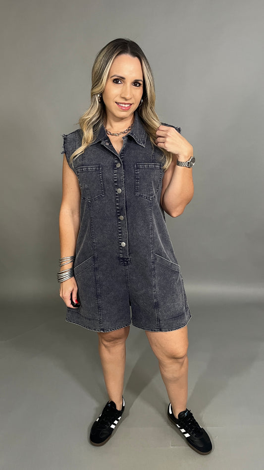 Dark Blue Denim Romper