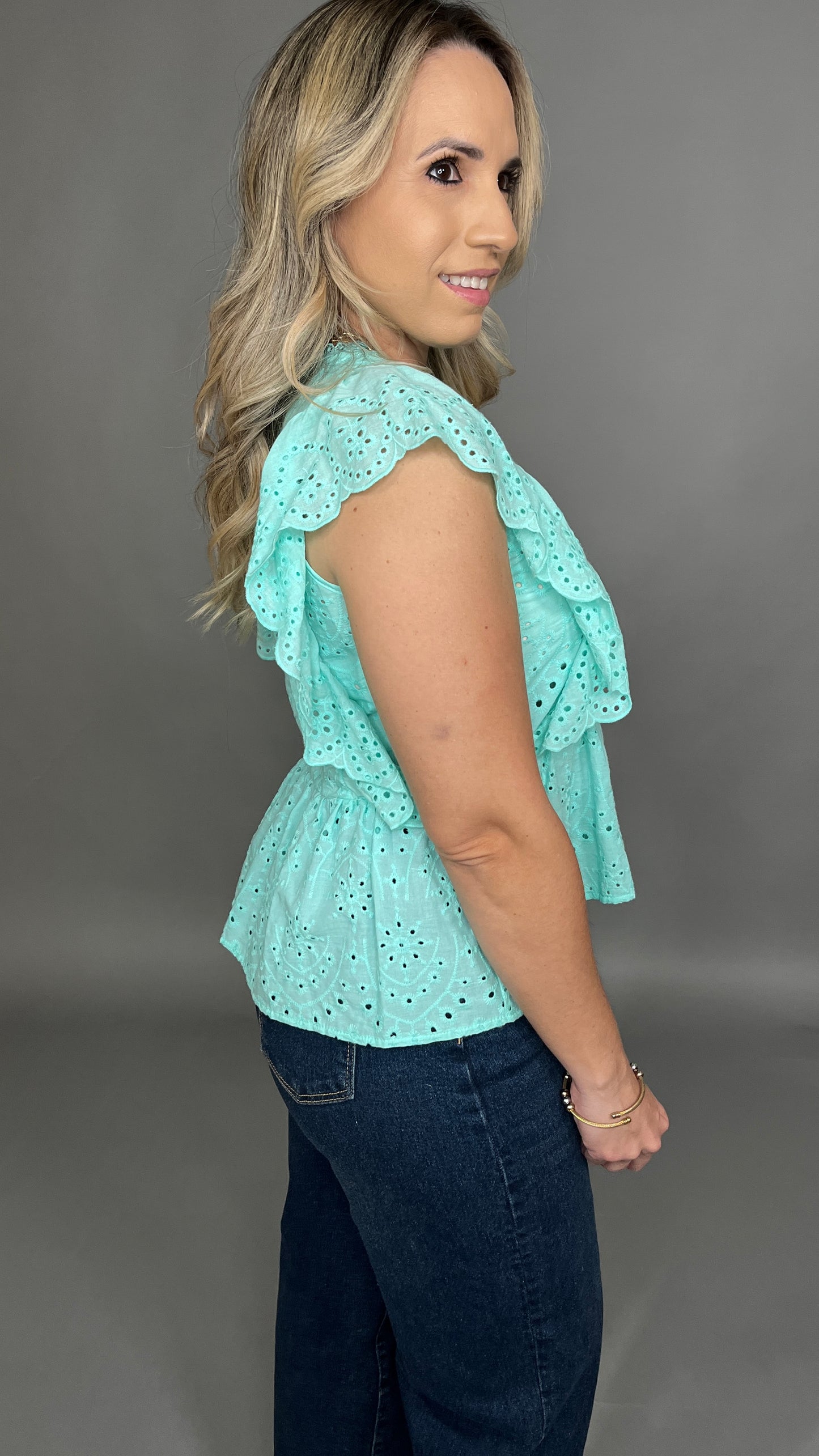 Aqua Ruffle Top