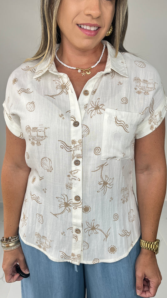 Tropical Buttons Cream Shirt