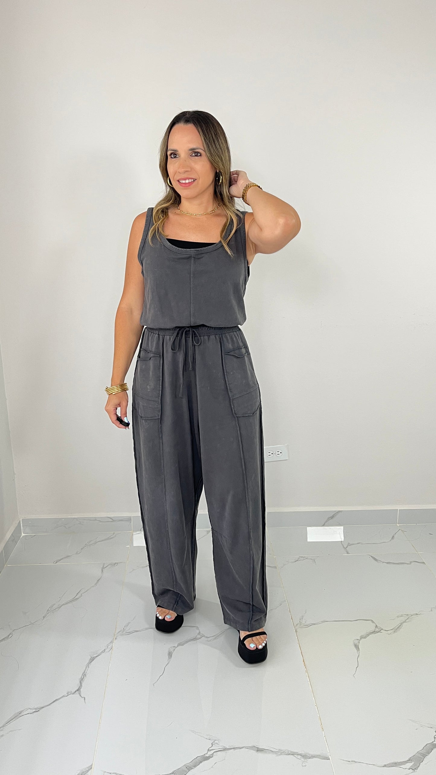 Washed Charcoal Pocket Jumpsuit