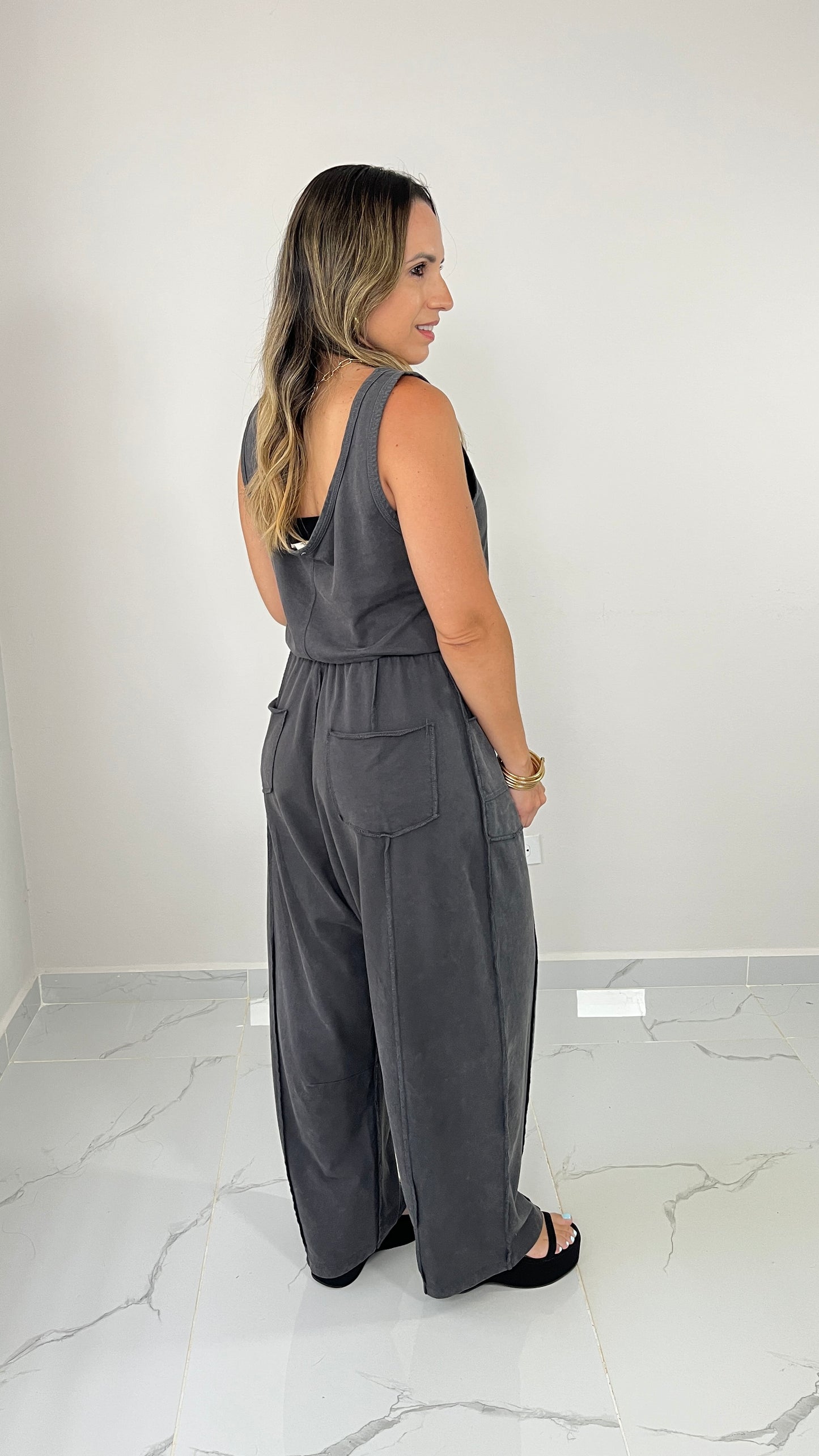 Washed Charcoal Pocket Jumpsuit