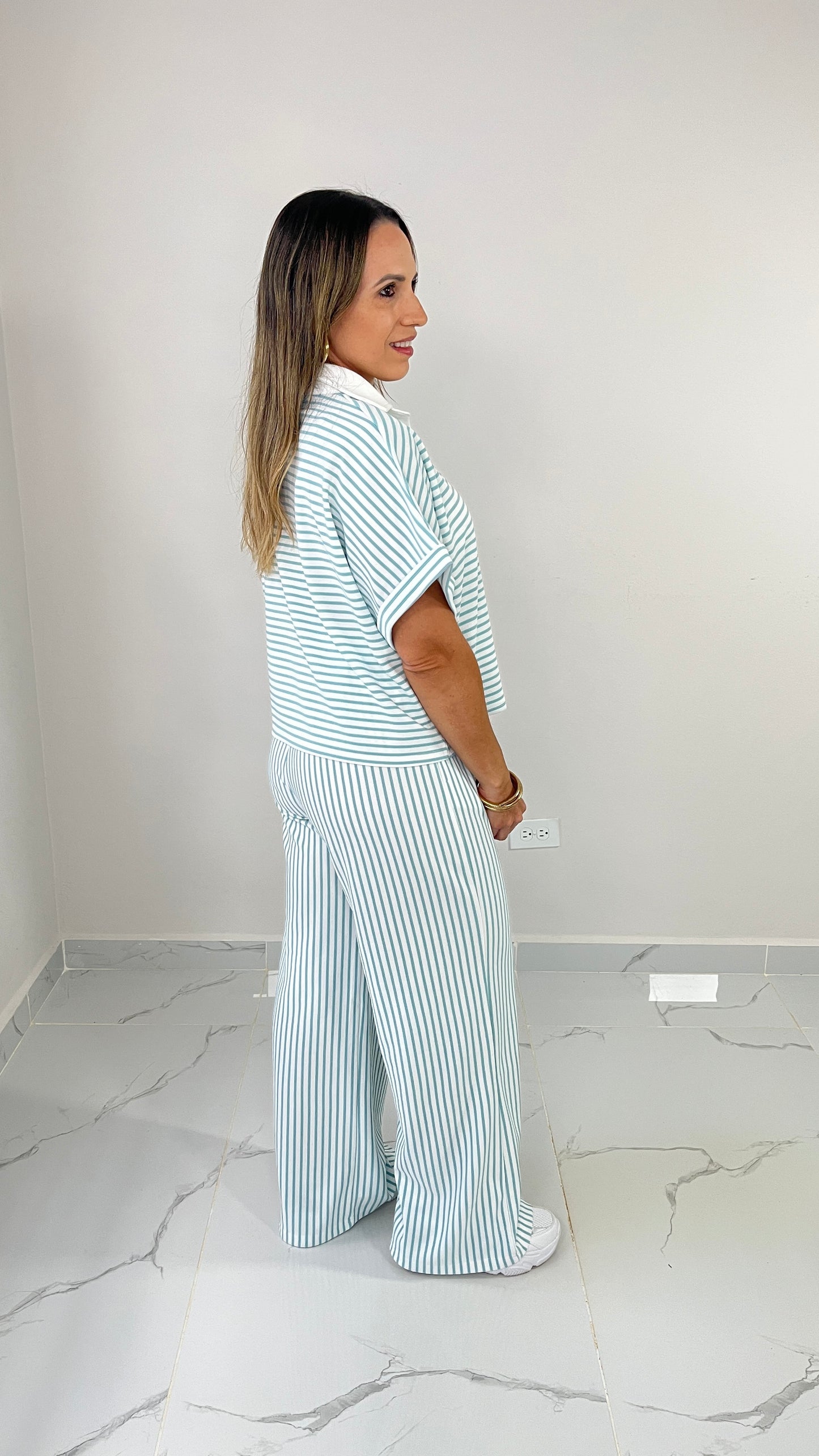 Striped Pant Set ( aqua)