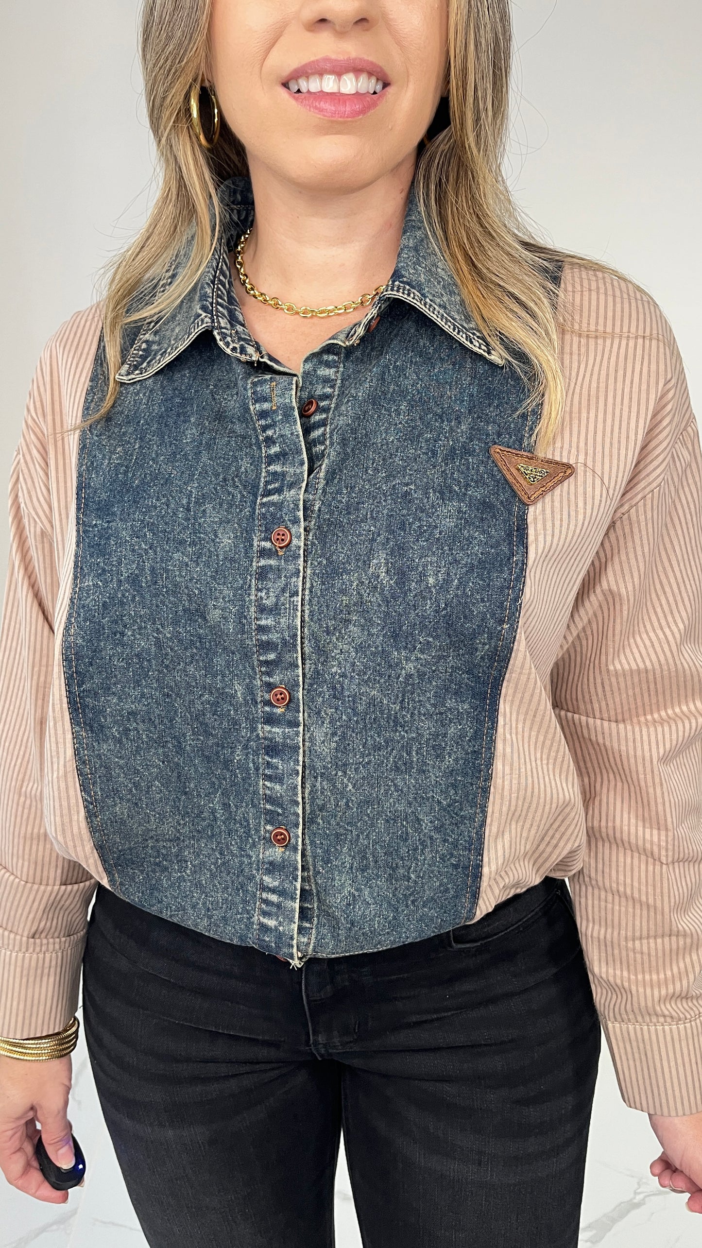 Contrast Denim Top