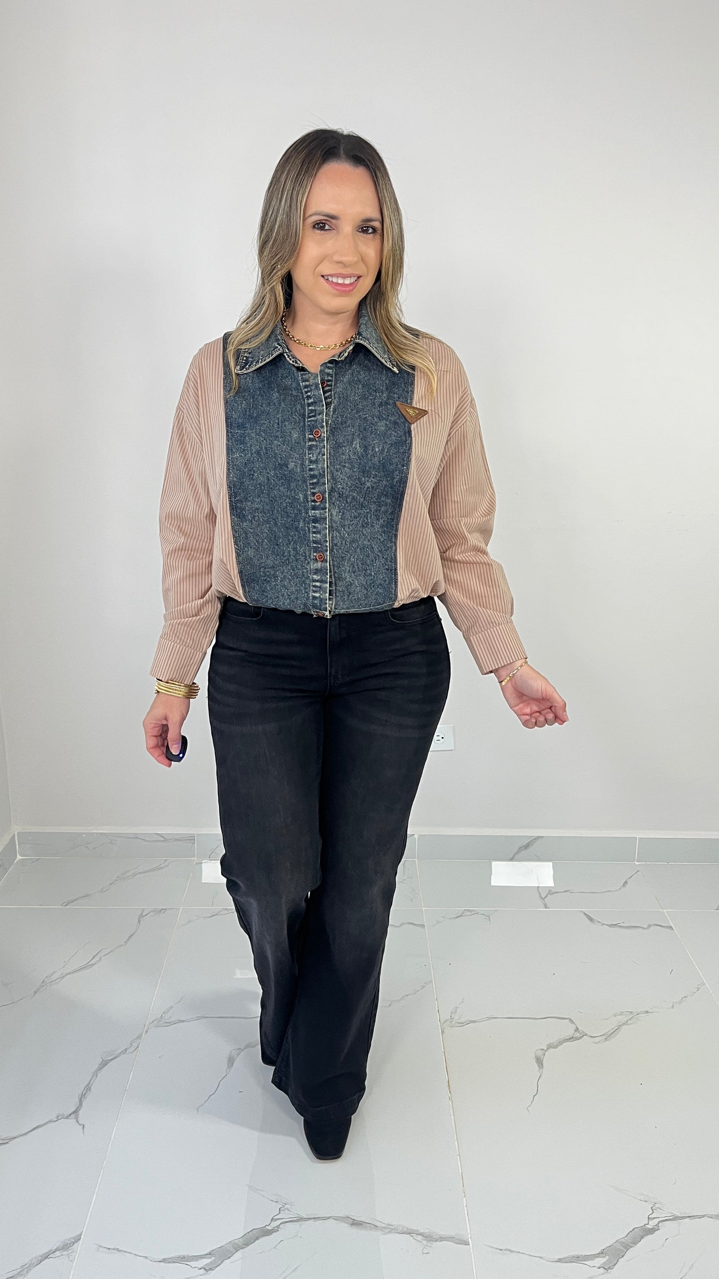 Contrast Denim Top