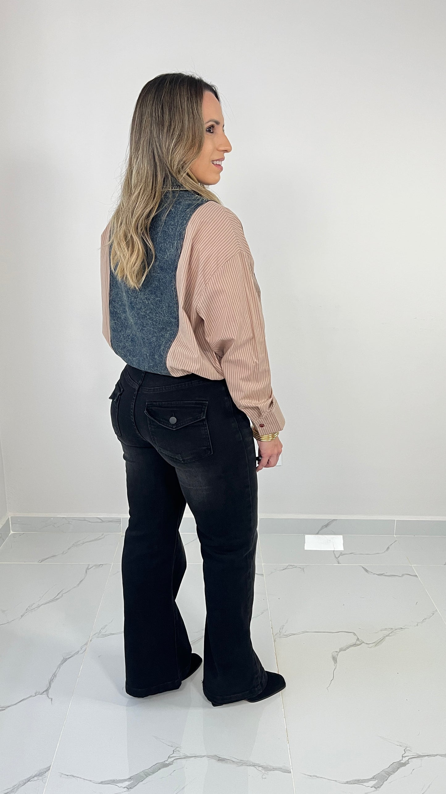 Contrast Denim Top