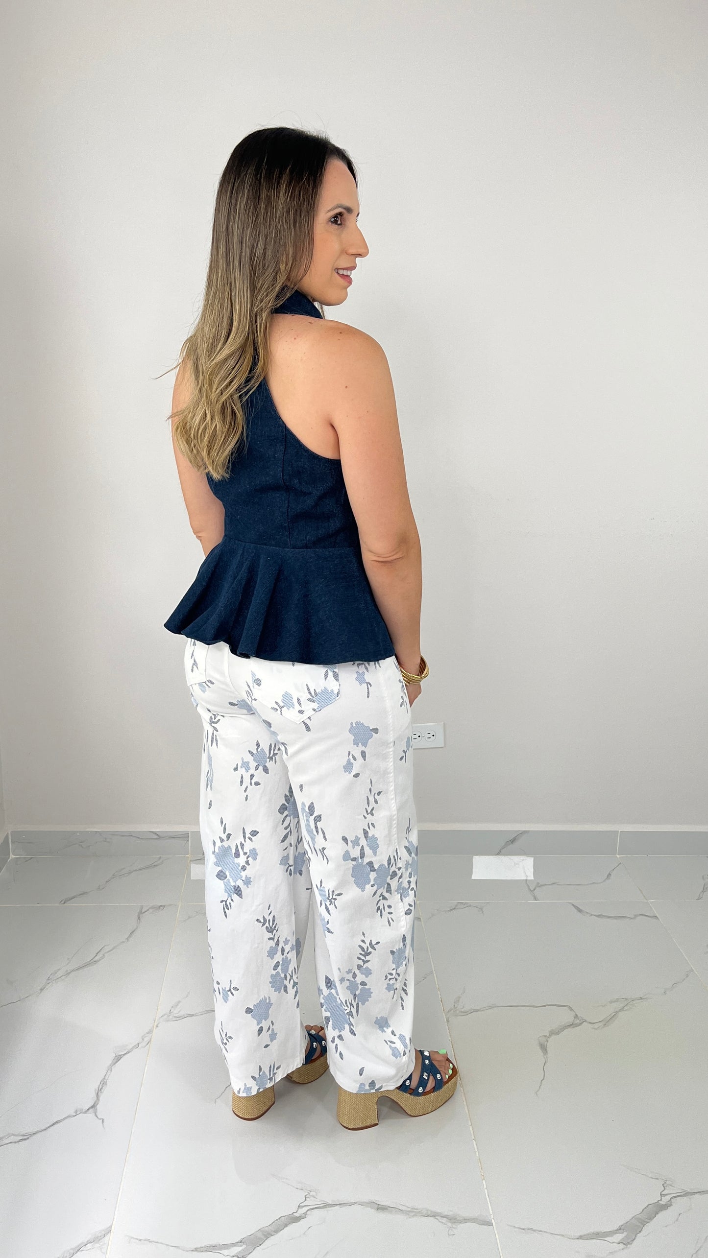 Dark Denim Button Top