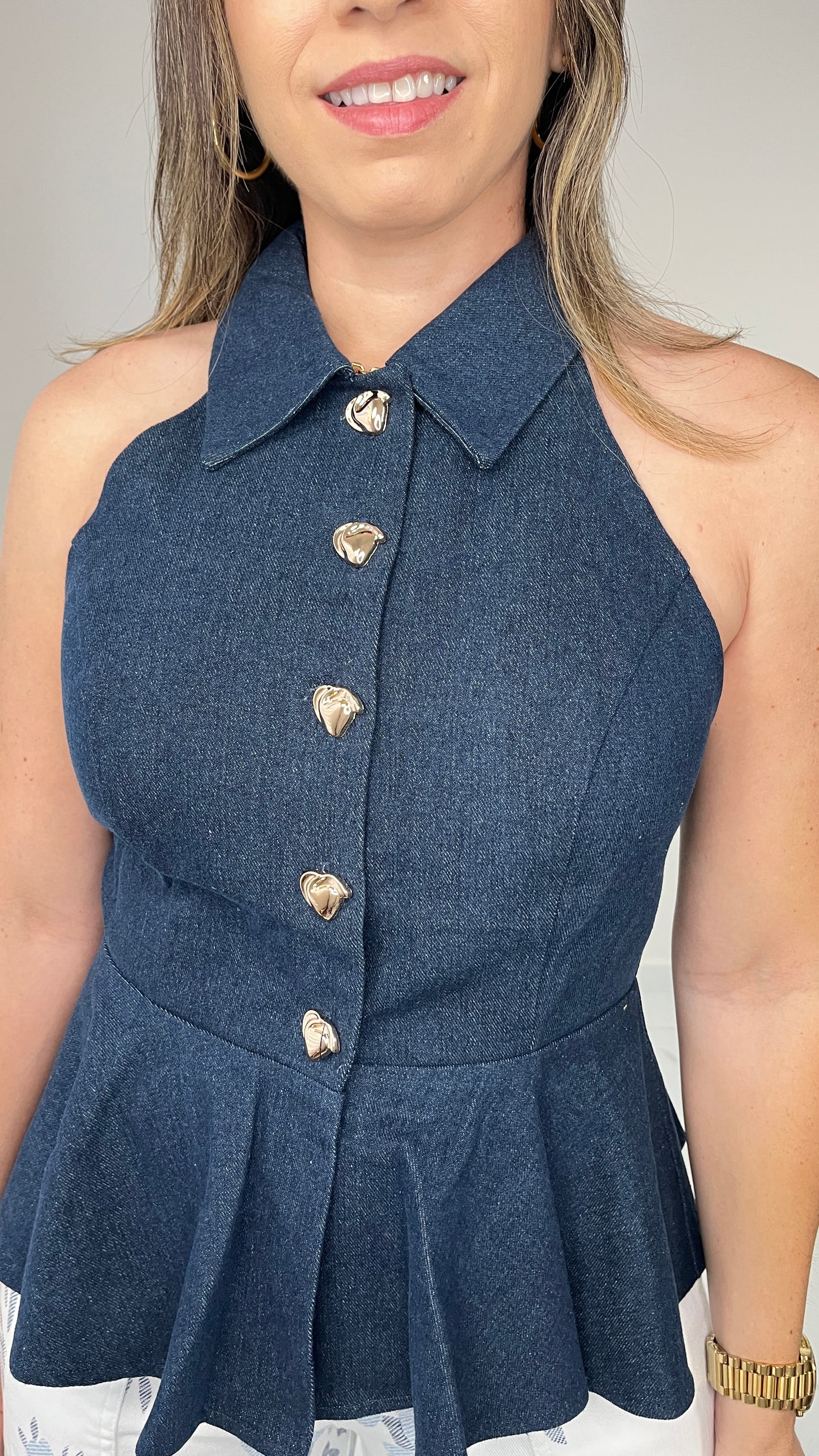 Dark Denim Button Top