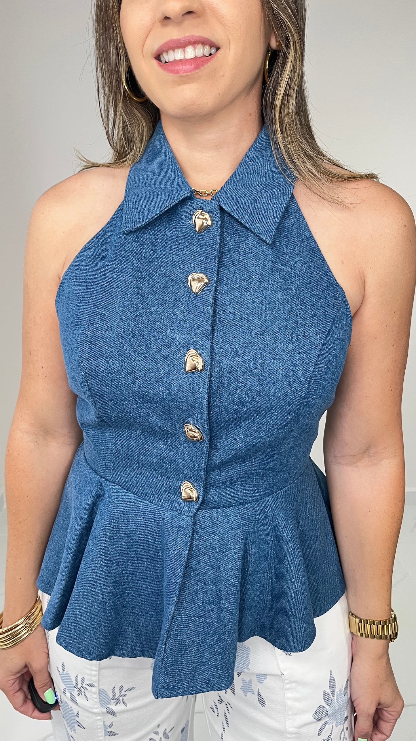 Denim Button Top