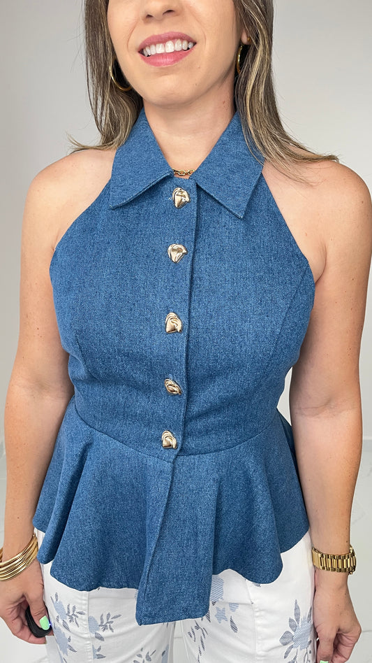 Denim Button Top