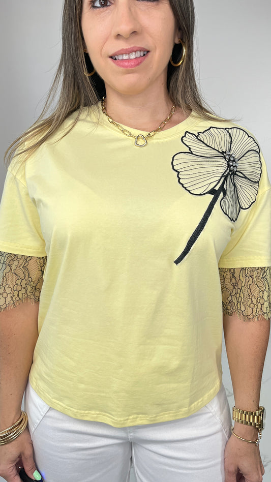 Yellow Flower Lace Tshirt