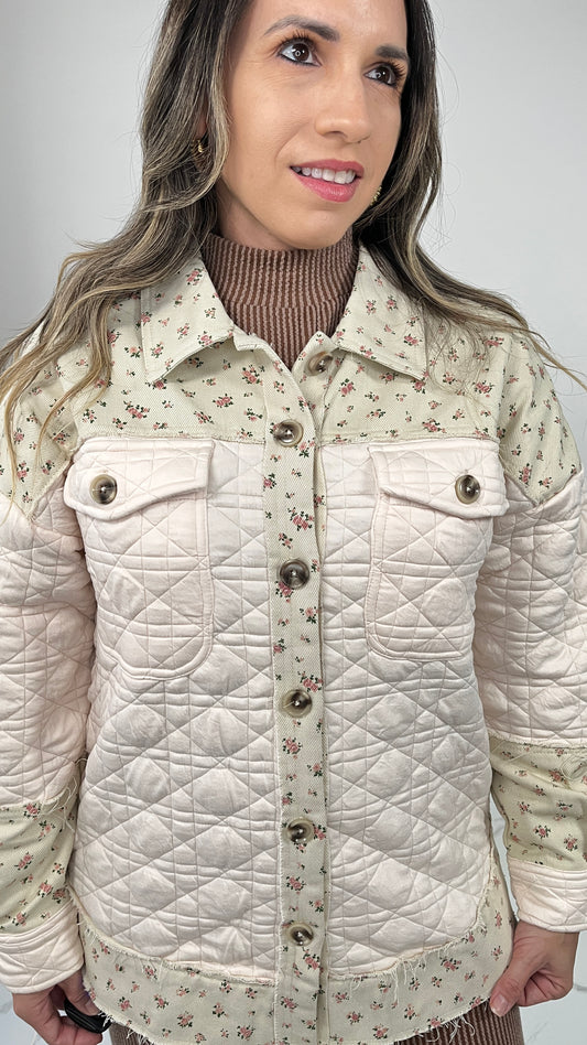 Denim Contrast Flower Jacket