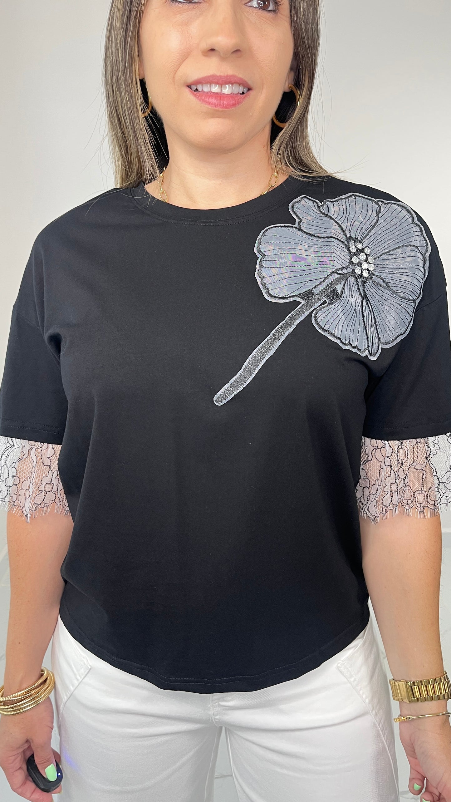 Black Flower Lace Tshirt