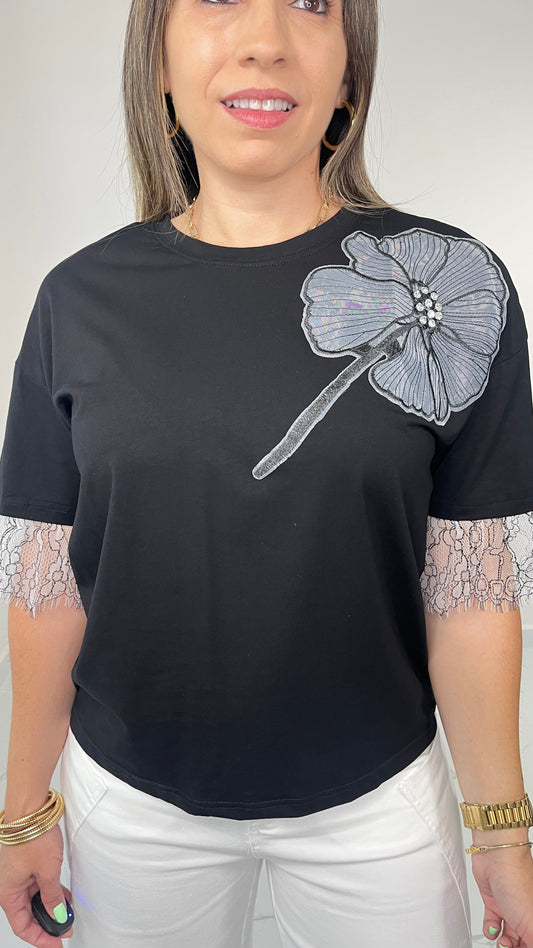 Black Flower Lace Tshirt