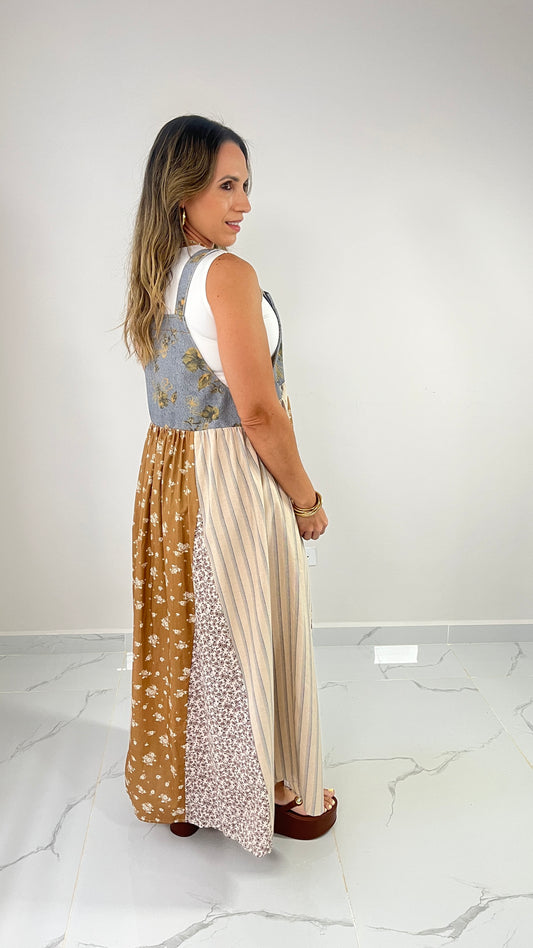Contrast Denim Overall Dress