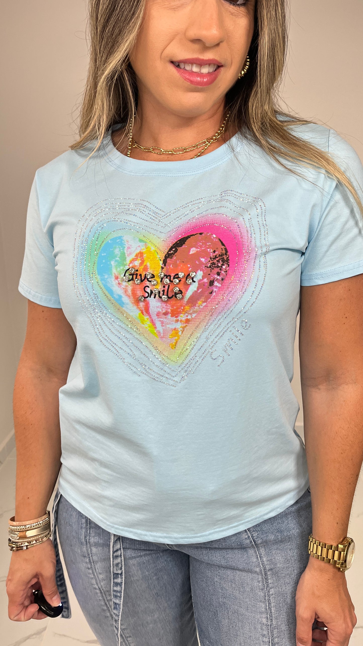 Rhinestones Blue T-Shirt