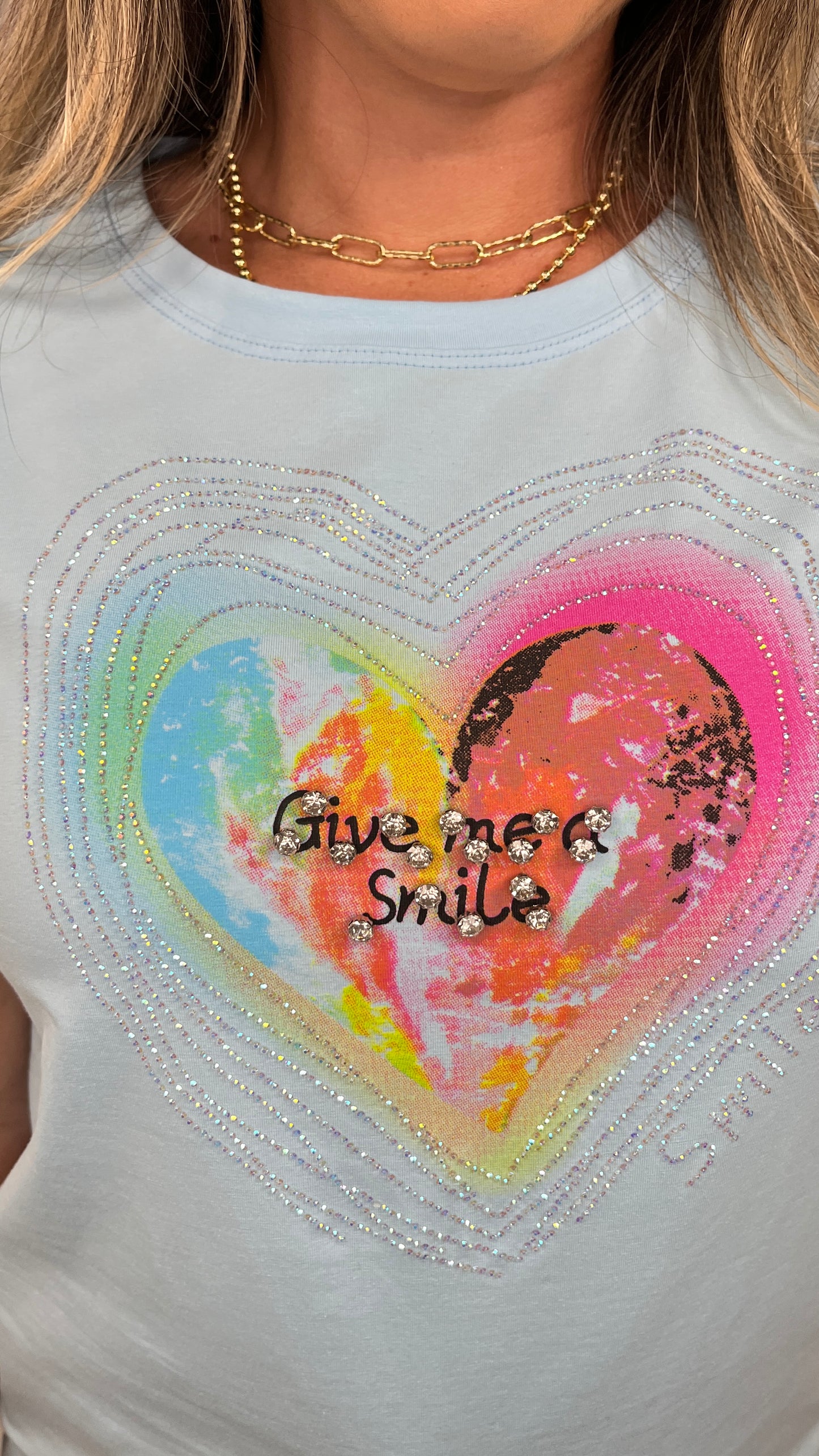 Rhinestones Blue T-Shirt