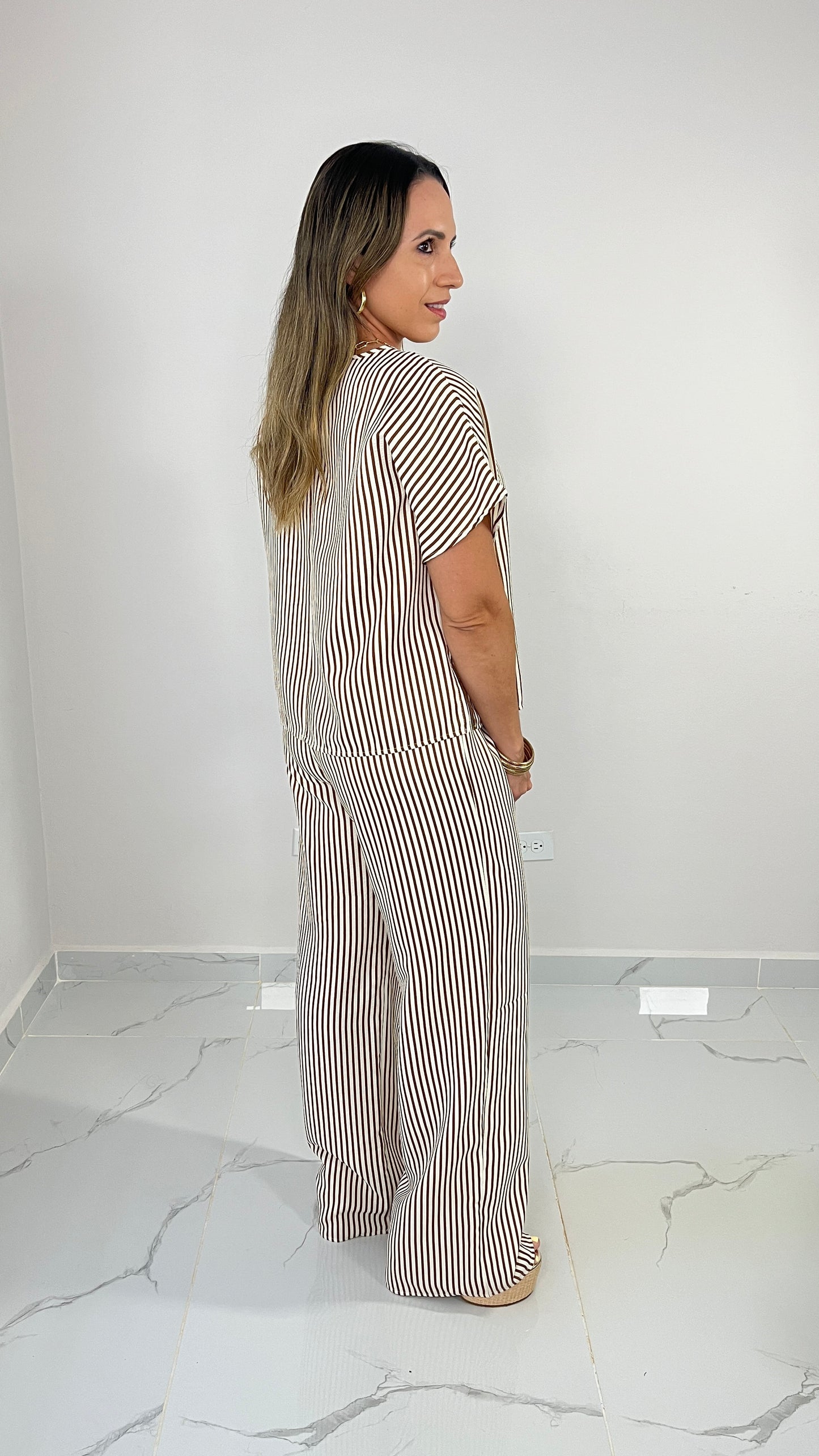 Striped Pant Set ( brown)