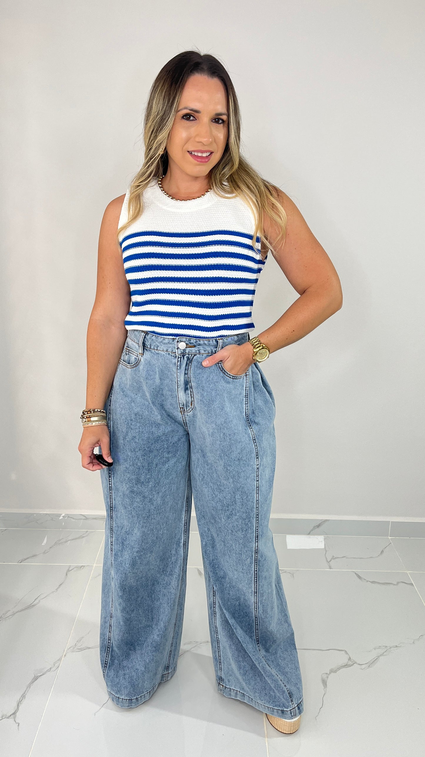 Blue Striped Top