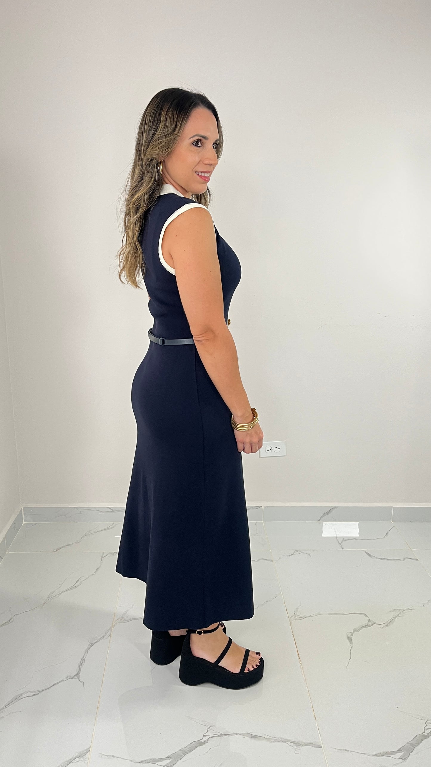 Maxi Dress with Belt ( blue)