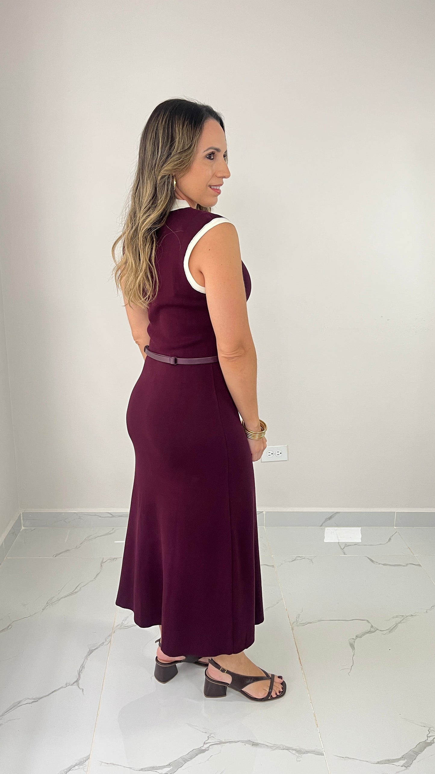 Maxi Dress with Belt ( plum)